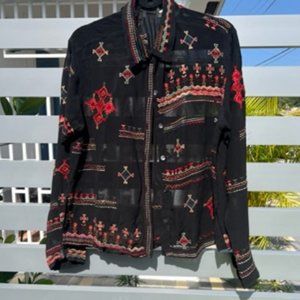 Chico's Embroidered Beated Long Sleeve Button Up/ Size 1/ Black